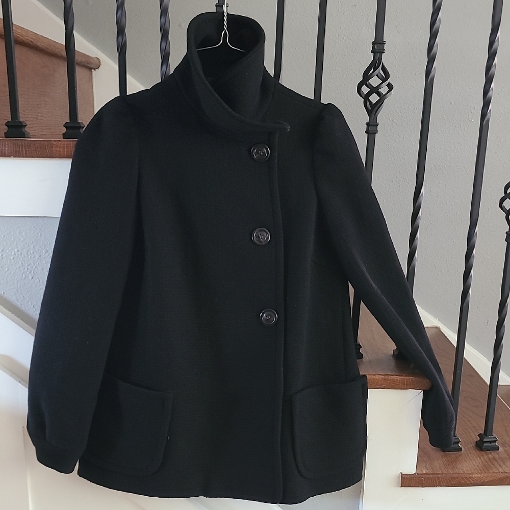 Women’s Black Button-Front Wool Coat